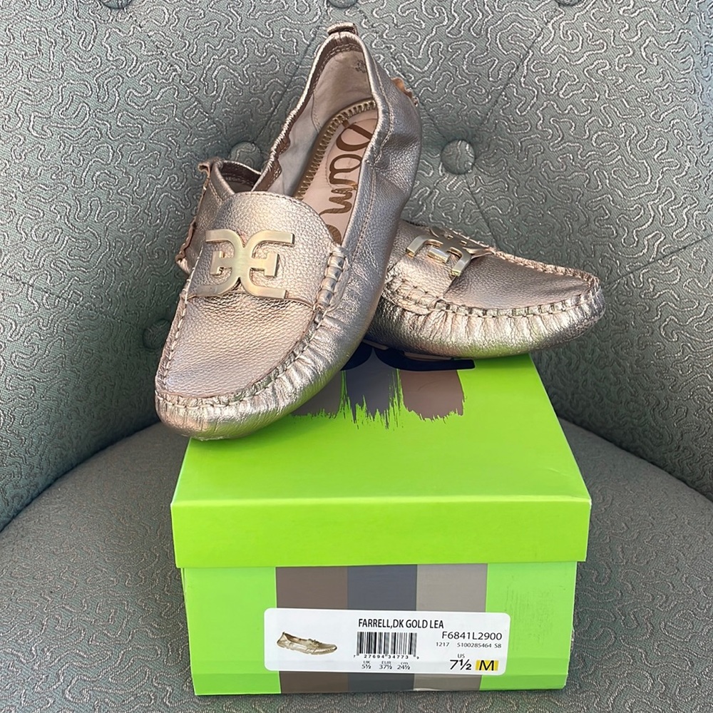 Womens 7.5 Sam Edelman Farrell loafers gold like new